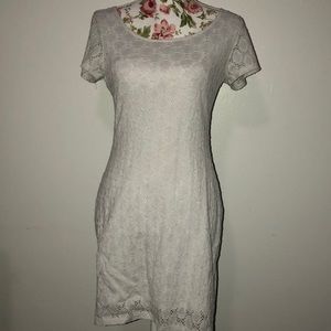 Short sleeve lace overlay white dress